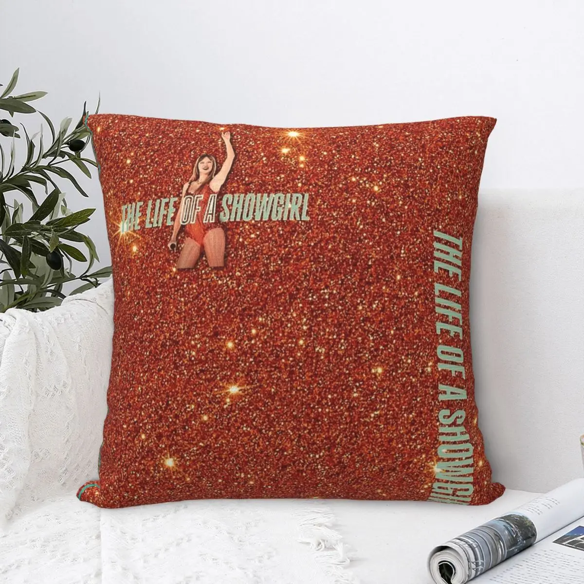 The Life Of A Showgirl Orange Glitter Era Text TS12 Pillowcase Cushion Cover Decorations Throw Pillow Case Cover Bedroom