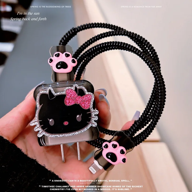 كارتون مرحبا كيتي شاحن كابل بيانات حامي ومجموعة لف ل 20 واط شاحن سريع محول شاحن الهاتف ﻿