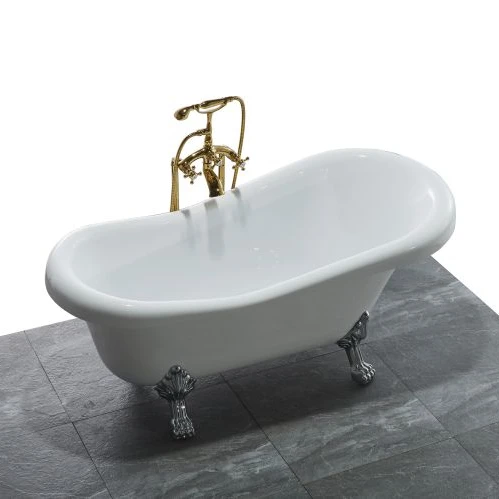 

Commercial White Acrylic Bathtub Modern Stand Bath Tub with Silver Supporting Foot Comfortable Bathtubs