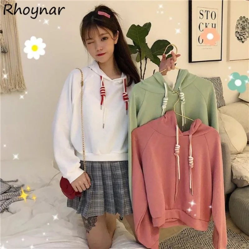 

Hoodies Women Kawaii Clothes Girlish Hooded Bandage Sweet Temper Preppy Kpop Fashion Baggy Minimalist Spring Panelled Aesthetic