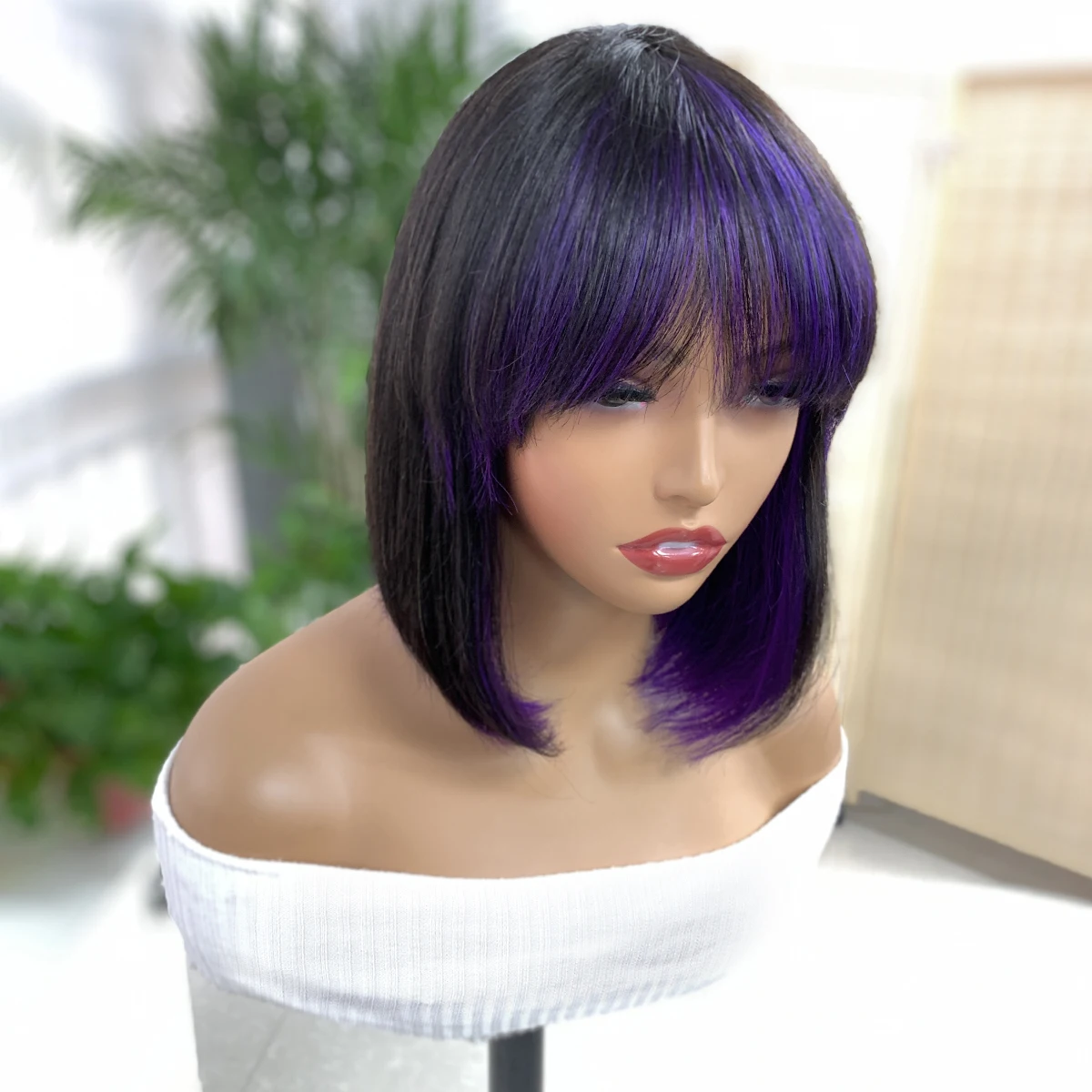 Short Bob Human Hair Wigs Omber PURPLE Straight Human Hair Wigs For Women Brazilian T1B/PURPLE Full Machine Made BOB Wigs