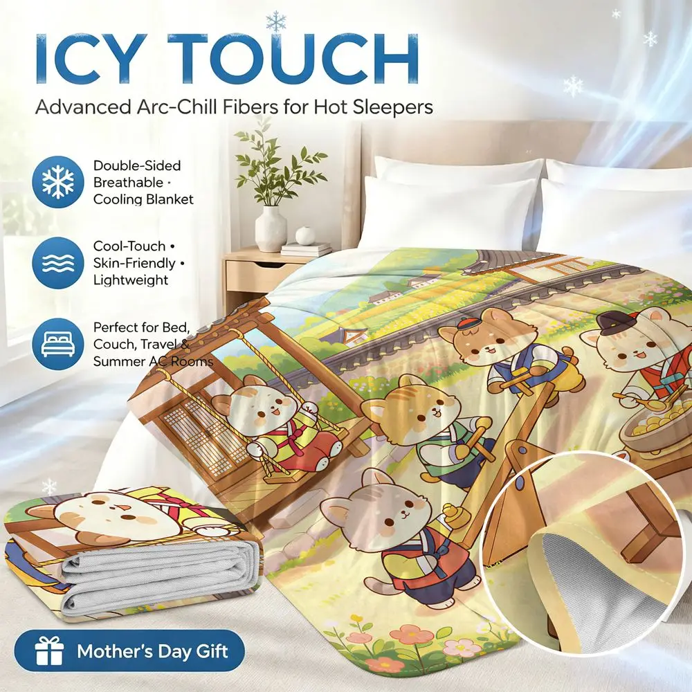 Cooling Blanket Hanbok Shiba Digital Print Q MAX 0.3 Ice Silk Soft Summer Throw Sofa Bedroom Cooling Sleep Cover