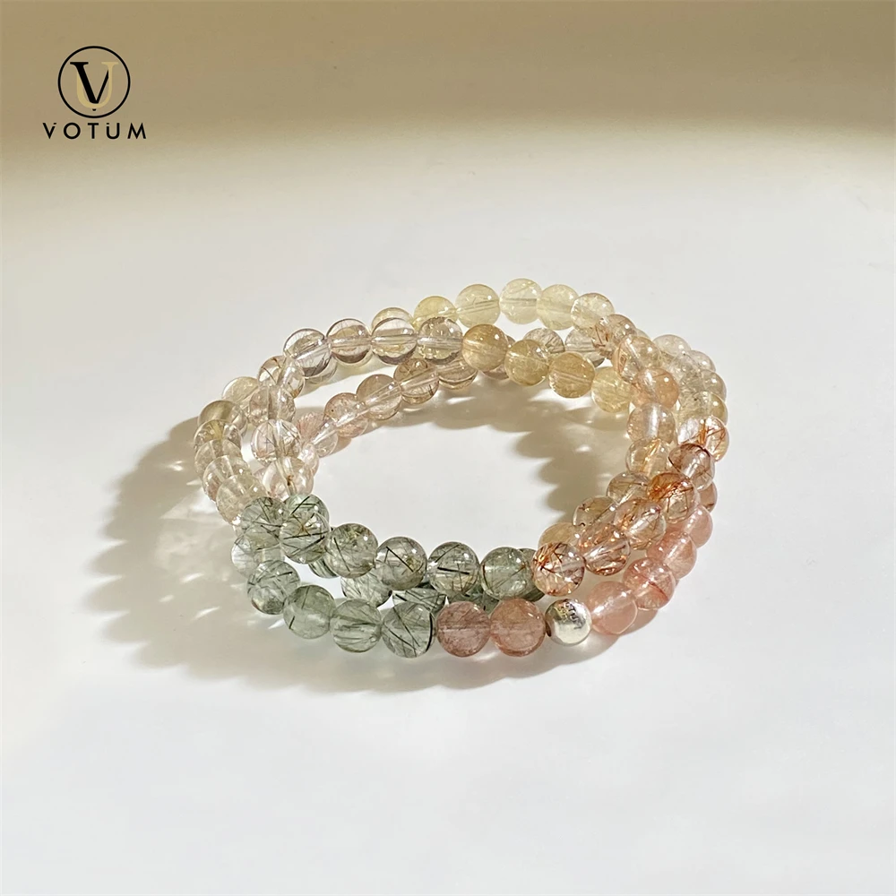 Votum Natural Rutilated Quartz Bracelet for Women Men Wealthy Money Attraction Yoga Gift Healing Beads Crystal Bracelets Jewelry