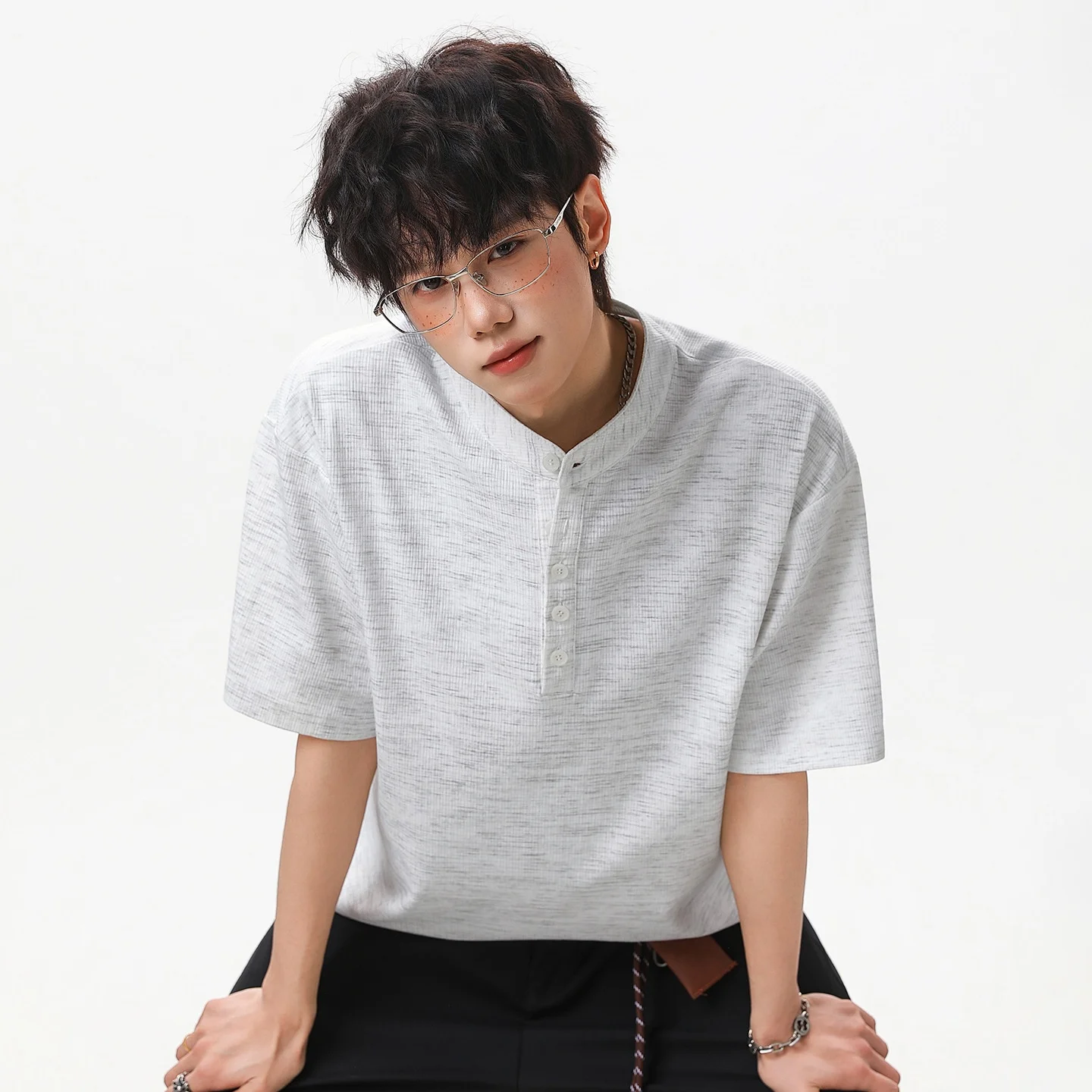 TFETTERS 2026 Summer Old Money Fashion T-Shirt Men Oversized Half Sleeve Textured Solid Color Cotton Office Daily Wear Outfit