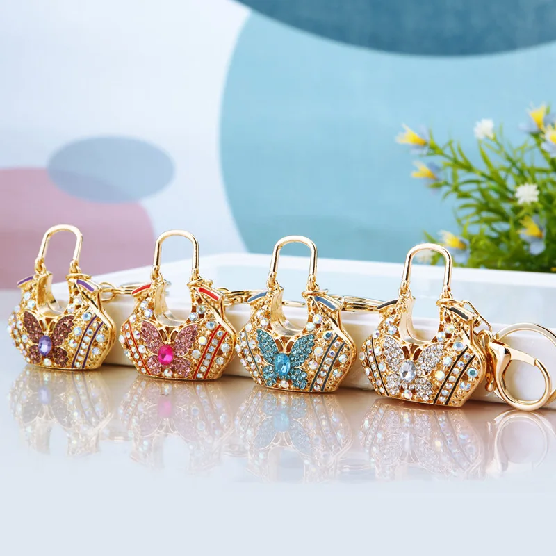 lovely handbag-shaped pendant keychain butterfly pattern