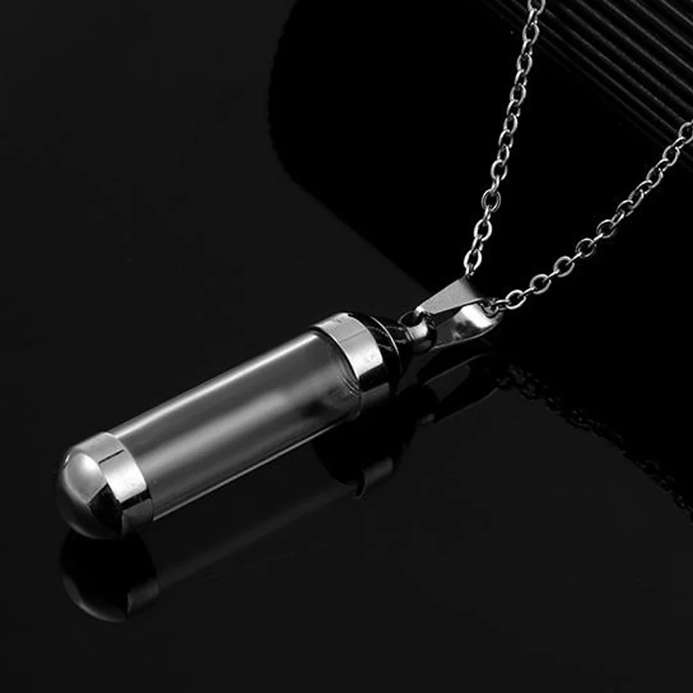 Clear Glass Vial Necklace Openable Screw Cap For Ash Sand Steel Chain Wishing Bottle Pendant Perfume Jars Necklace Lucky Charm