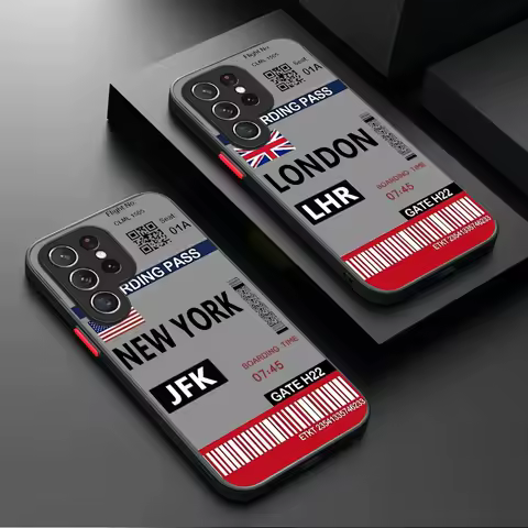 Matte Case For Samsung Galaxy S24 S23 S22 Ultra S21 S20 FE S10 Plus A15 A25 A35 A55 5G Note 20 10 World City Travel Ticket Label