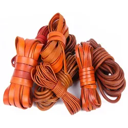 2M 2 3 4 5 6 8mm cordón de cuero genuino plano redondo Retro amarillo marrón cordones de cuero de vaca cuerda pulsera hallazgos joyería DIY