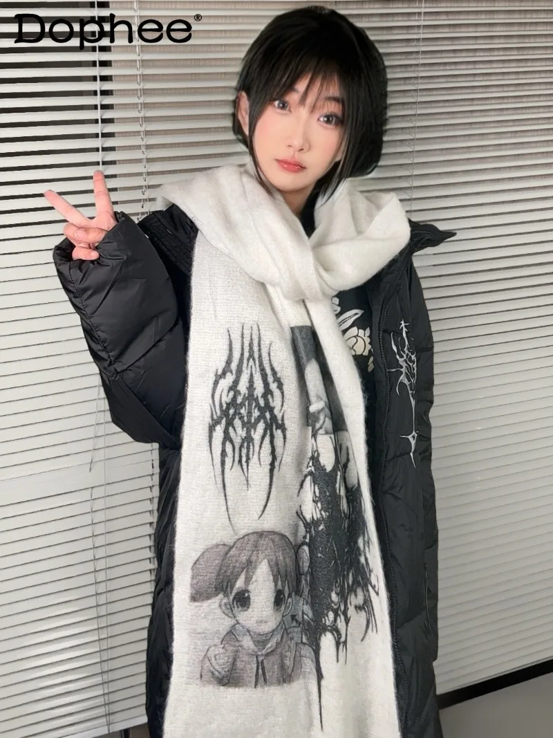 

Японский шарф в стиле Y2K, субкультура аниме, готика, милый, теплый, с мультяшным принтом, для девочек, утеплитель для шеи