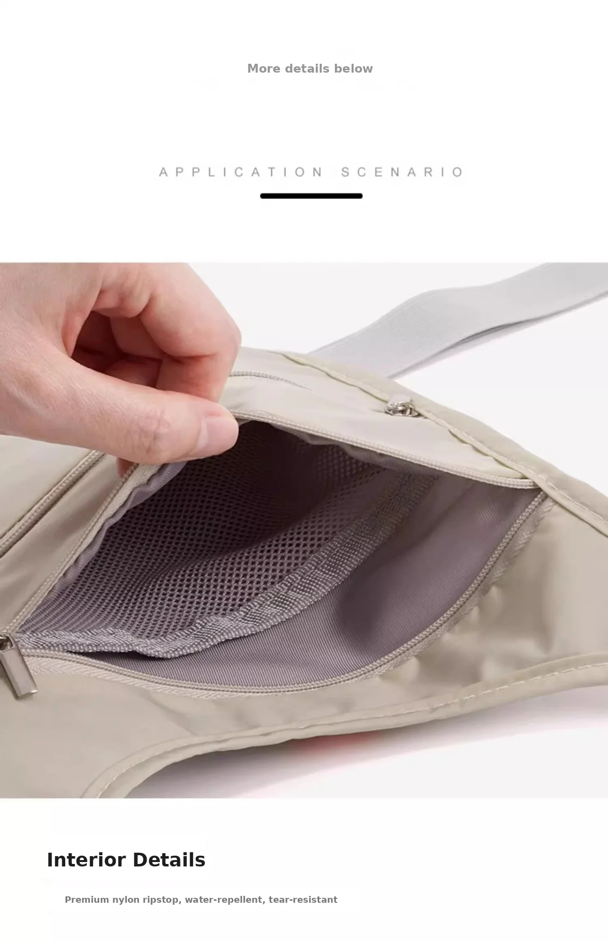 Ultraflache Verdeckte Anti-Diebstahl-Tasche aus Nylon, Reise-Brusttasche, Wasserdichter Pass- und Handyhalter – Detail 7