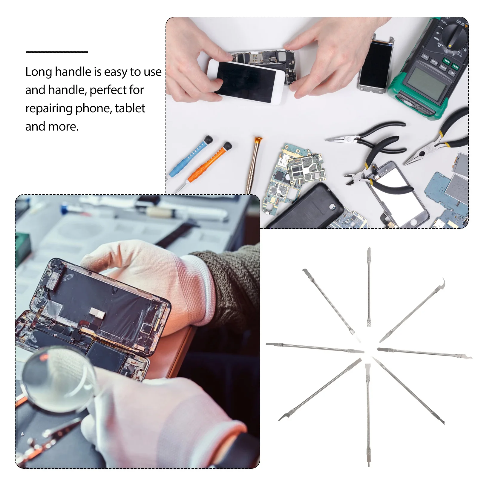 

8Pcs Premium Alloy Steel Phone Sticker Remover 8-in-1 Razor Scraper for Mobile Repair Tools Ergonomic Design Sticker Removing