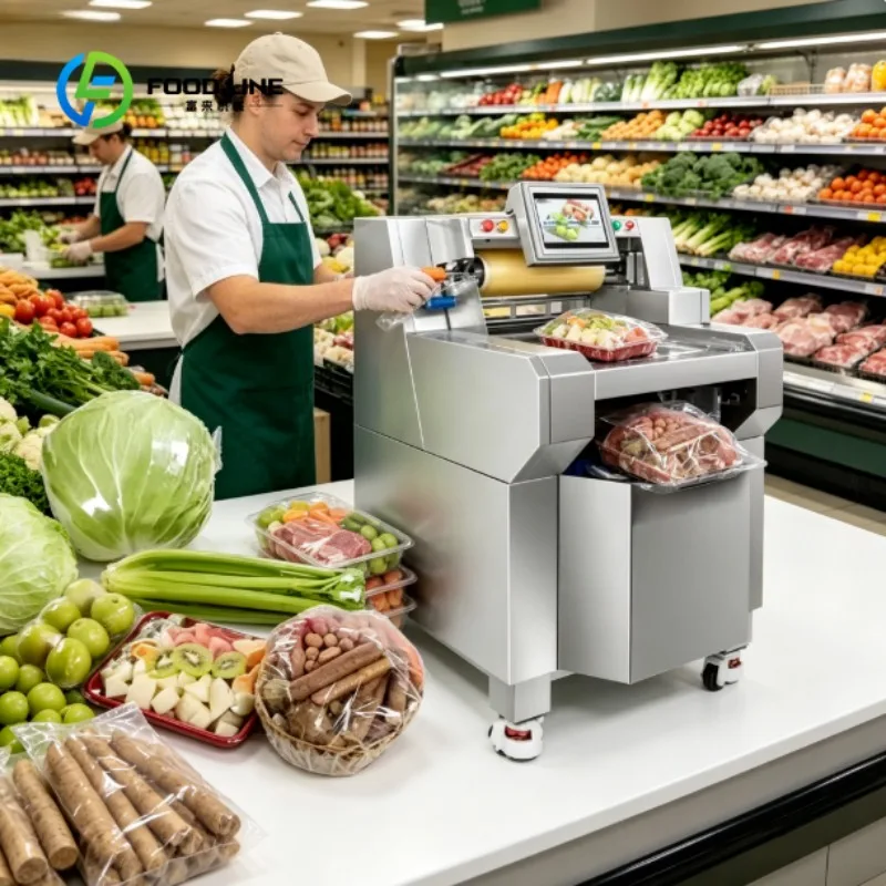 

Cling Film Wrapping Machine Food Tray Wrap Equipment for Supermarket Meat Vegetable Packaging