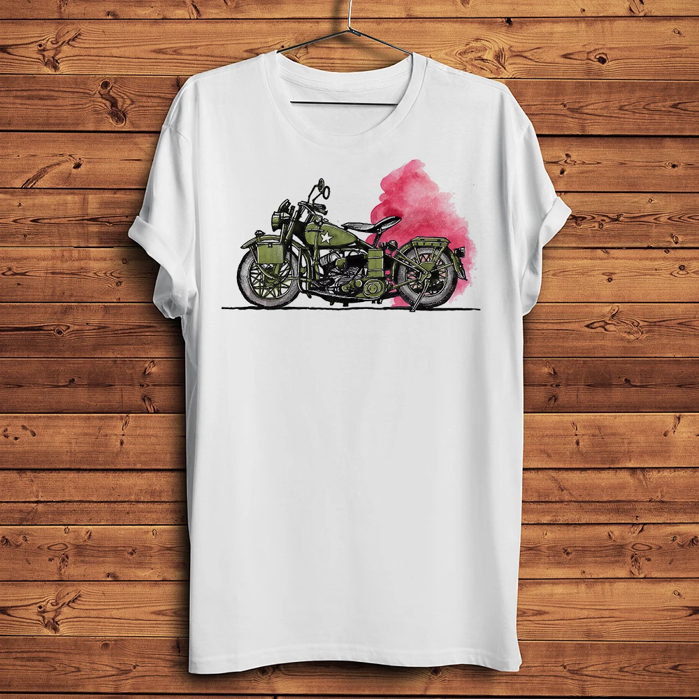 watercolor Vintage Motorcycle sketching Funny artistic TShirt Men Short Casual T Shirt Streetwear Unisex Tee Breathable Print