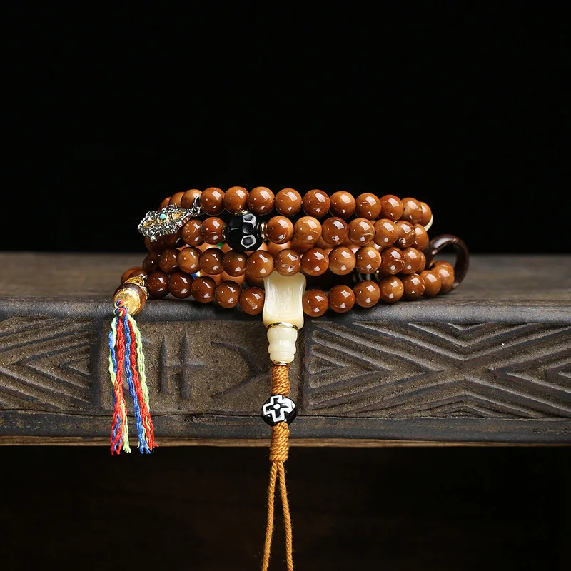 Tibetan style cultural relics,Cook's beads,108 Buddha beads prayer beads,multi-circle bracelet reflux bone three-way agate,dZi