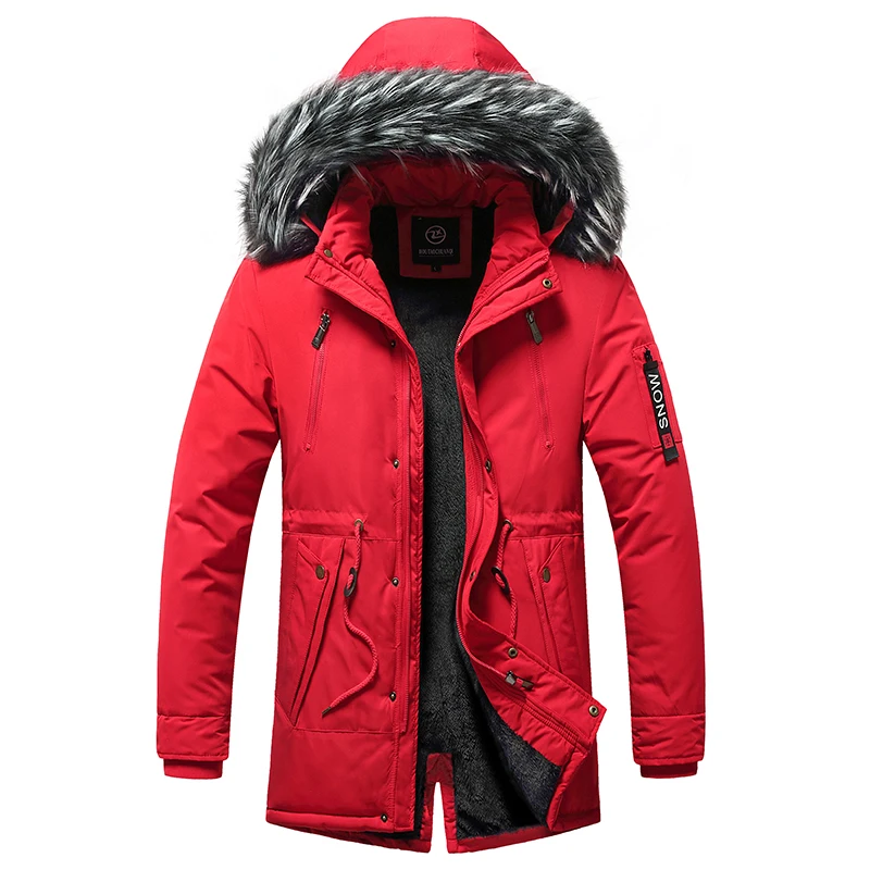 Slim medium long thick hooded coat, men's casual warm thick padded jacket, can be detachable three-dimensional cold jacket