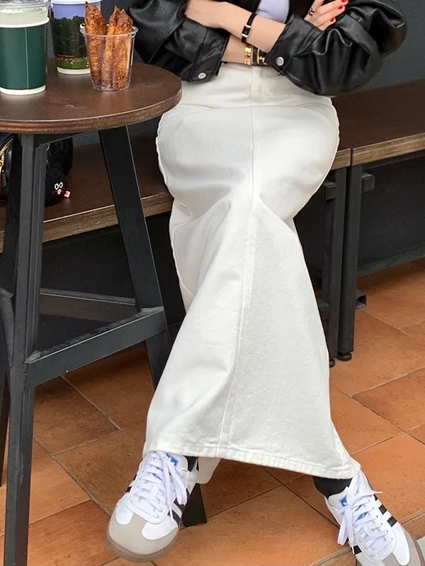 Falda Asimétrica de Mezclilla de Cintura Alta a la Moda para Mujer, Blanca, Larga, Elegante, Primavera 2026, Nueva Llegada, Chic