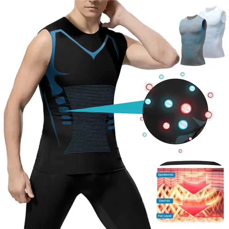 

Men Ice Silk Slimming Vest Body Shaper Compression Shirts Tank Top Tummy Control Sleeveles Fitness Shirts Ionic Shaping Vest