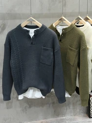 Men's Henry Collar Knitwear Warmth Pure Color Base Layer Long Sleeve Casual Style Polyester Fiber Regular Fit Autumn Winter