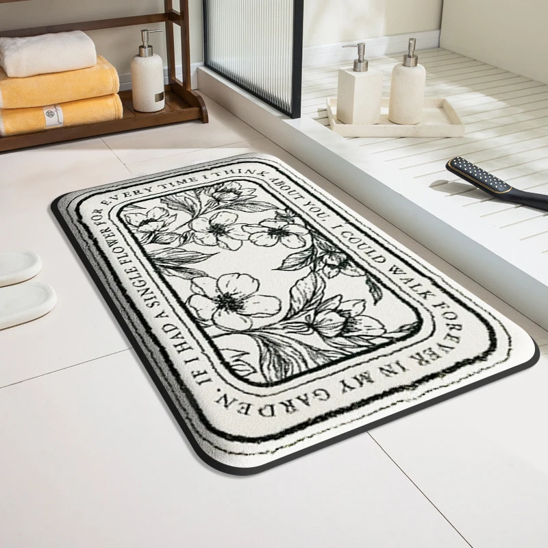 Simple thickened bathroom flannel soft floor mat shower room absorbent mat door household toilet mat non-slip foot mat