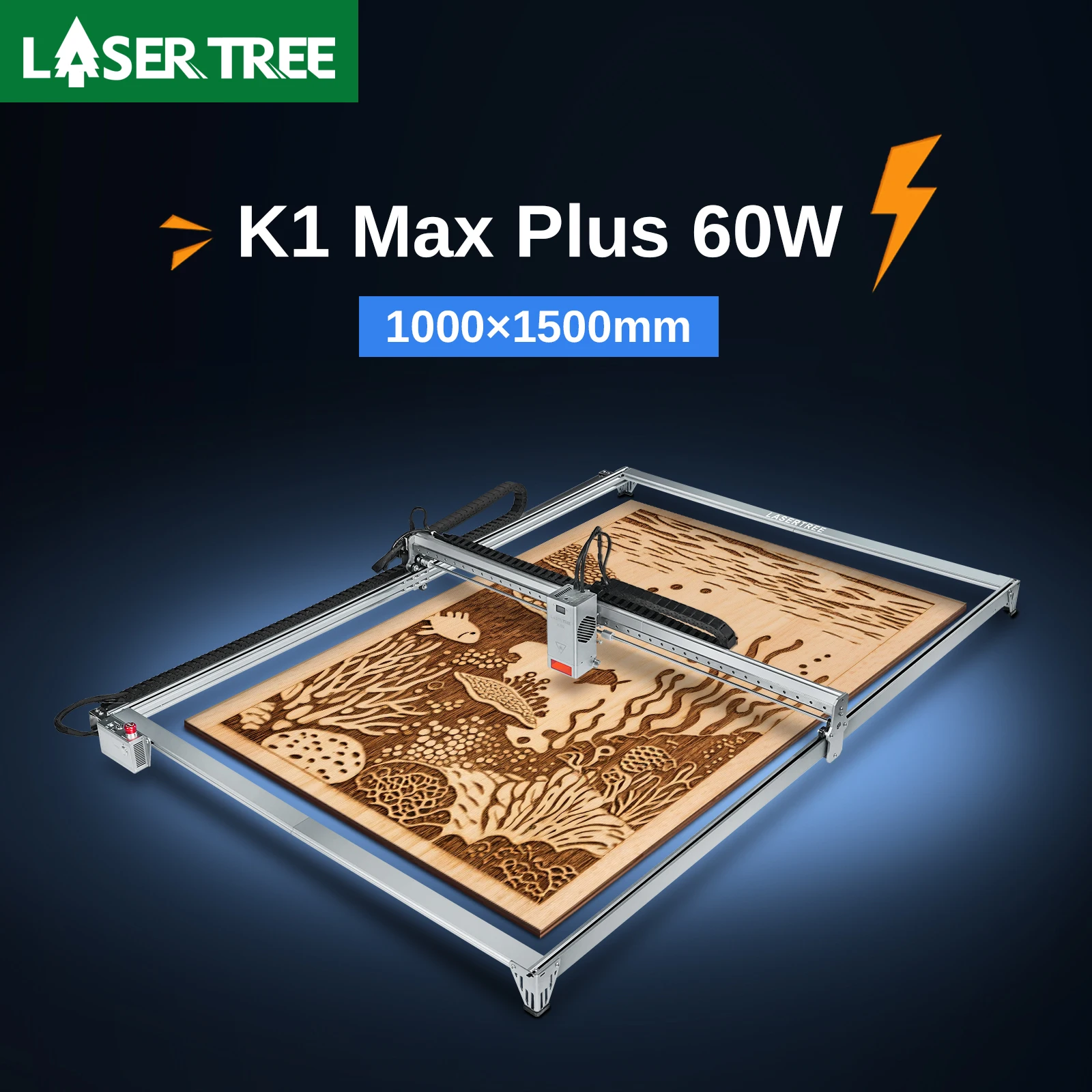 LASER TREE K1Max Plus Laser Engraver with Adjustable 20W 40W 60W Laser Module Engraving Cutting Machine Working Area 1000x1500mm