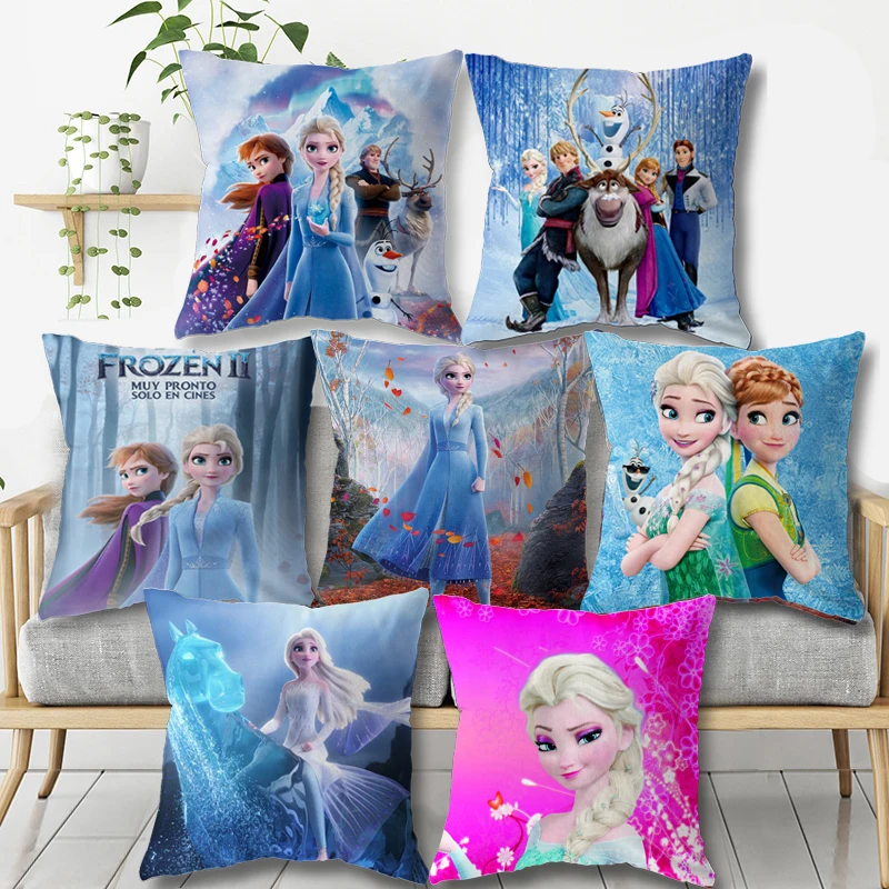 Housse de coussin décorative pour filles, taie d\'oreiller princesse Disney Elsa Anna, pour la sieste, pour lit ou canapé, 40x40cm, cadeau