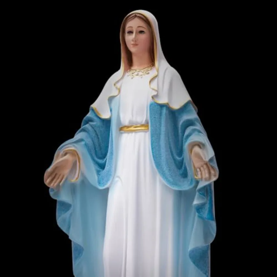 

Religious indoor home decor: 19-inch Virgin Mary statue resin material white and gold finish hand-painted details for prayer ro