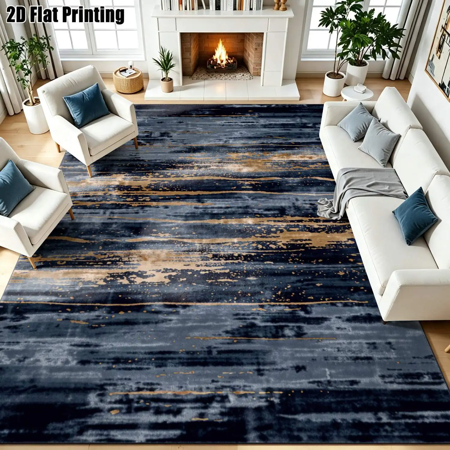 1Pc 2D Printed Carpet: Blue-Grey Abstract Art, Nordic/Instagram/Modern Minimalist/Vintage Geometric Striped Styles, Home Decor, Multi-Size, Machine Washable Suitable for Entrance, Dining Room, Foyer, Bedroom, Living Room as a Mat/Carpet.