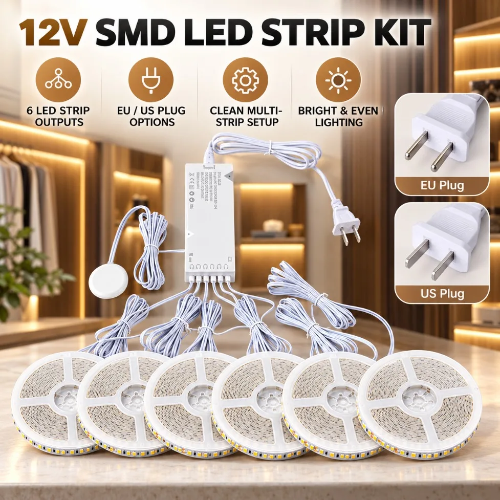 1-6Pcs SMD LED Strip 120LED/M Touch Sensor Sync Control for Walnut Acoustic Wall Panel Under Cabinet Display Case Decor Lighting