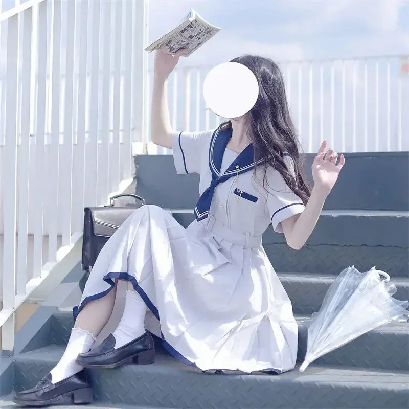 ญี่ปุ่น Preppy สไตล์ Lolita ชุดกะลาสี Gothic Kawaii Vintage แขนสั้นฤดูร้อน Midi ชุด Preppy ชุดผู้หญิง JK หญิง