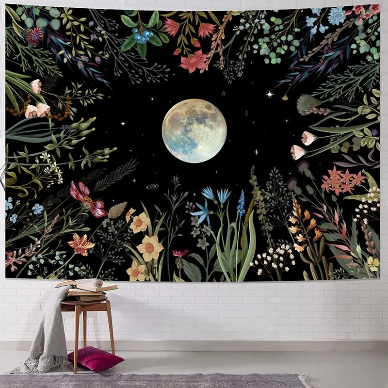 

Гобелен Moonlit Garden Гобелен Moon Гобелен Цветочный Гобелен Красочные Растения Гобелен Гобелен Настенный Декор для Комнаты A