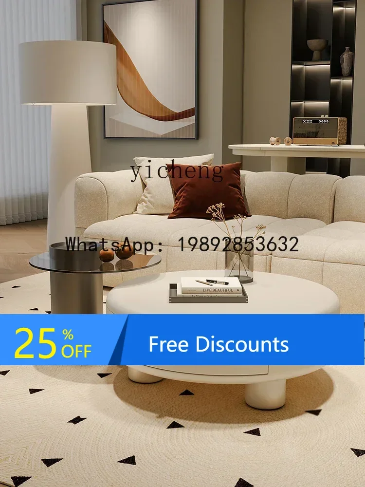 LYY Household Cream Style Fat Pier Coffee Table Small Apartment round Tea Table High Sense