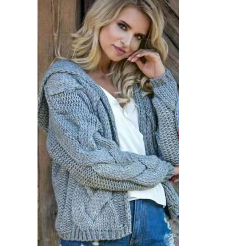 

Осень-зима, свободный свитер с капюшоном, пальто, однотонная повседневная женская простая повседневная одежда, теплый кардиган, вязаные винтажные куртки