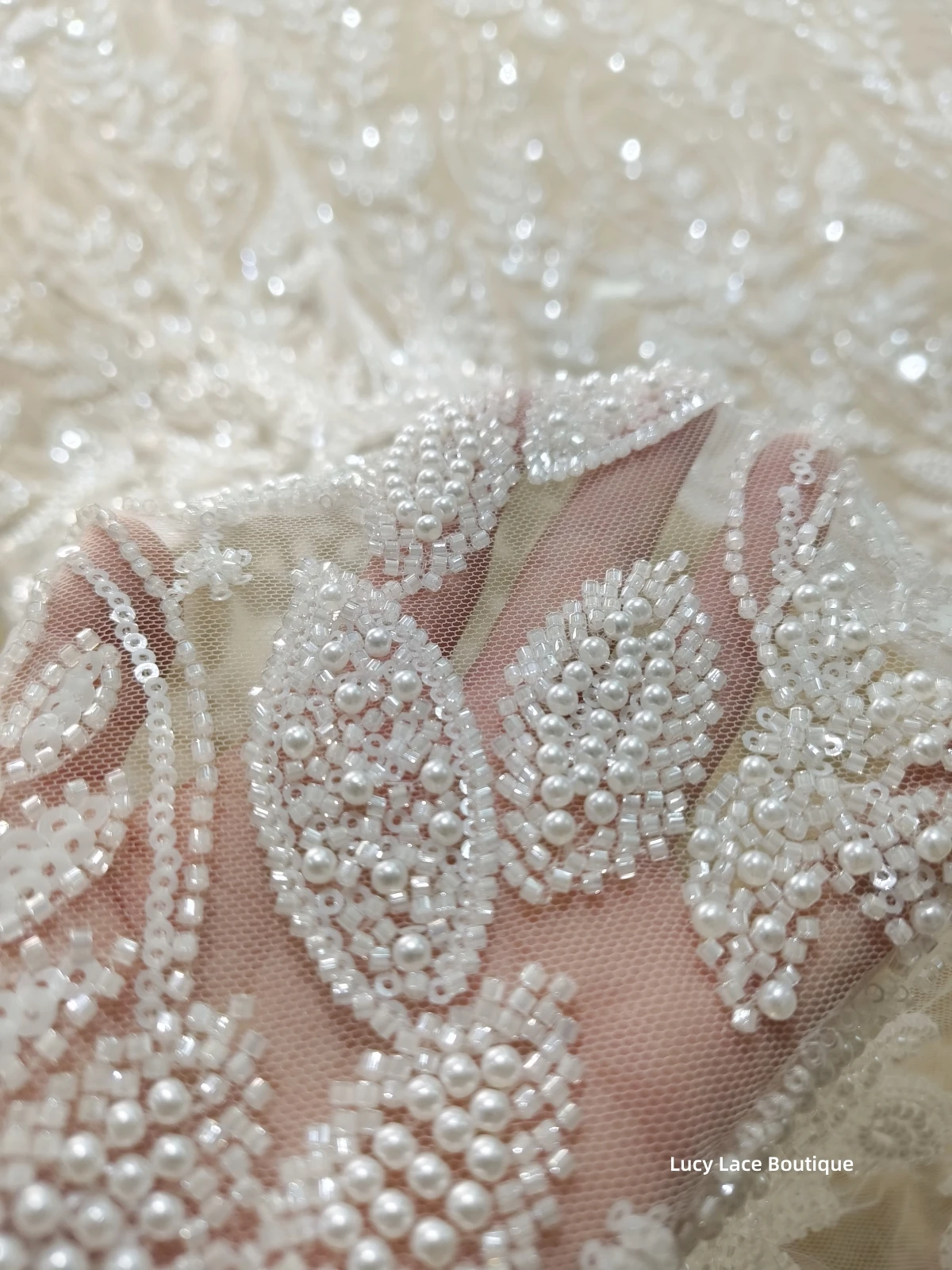 beaded dress fabric Sequined Lace Fabric Embroidered on 100% Polyester Net Mesh | Lace USA main image 1