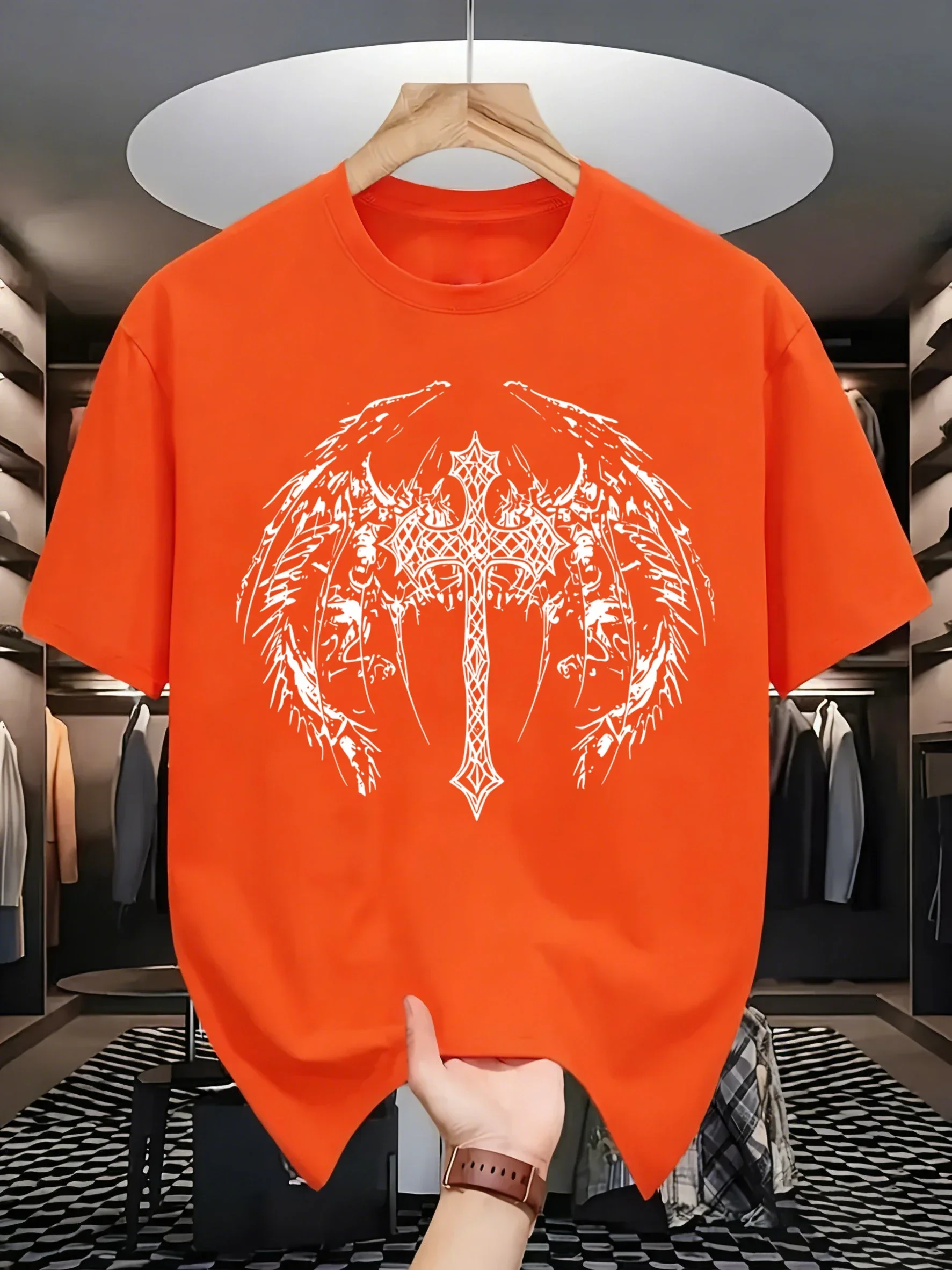 Gothic Cross Wings Prints Man Loose Comfortable T-Shirt Hip Hop Cool Clothes All-Match Cotton Tshirt Casual Summer Streetwear