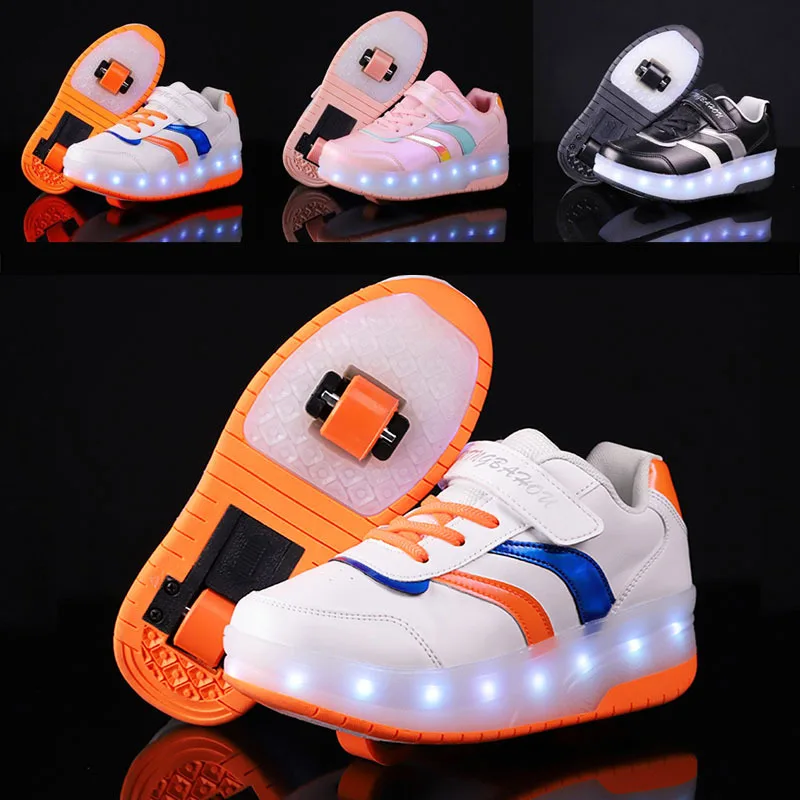 

Kid Wheels Shoes Roller Skate Shoes 2 Wheels Child Deform Sneakers Outdoor Sport Deformation Parkour Runaway Boy Girl Youth Gift