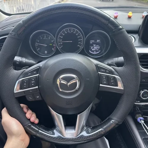 DIY protector para volante de coche de cuero y fibra de carbono para Mazda 3 Axela Mazda 6 Atenza Mazda 2 CX-3 CX3 CX-5 CX5 Scion Interior de coche
