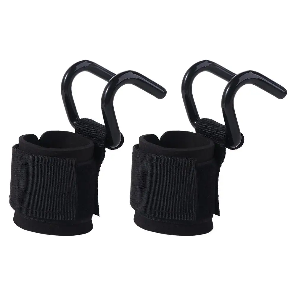 

1 pair Pull-up Weight Lifting Grip Hook Non-Slip Black Auxiliary Power Wrist Guard With Hook 1 Pair Steel Hook Grips Strap