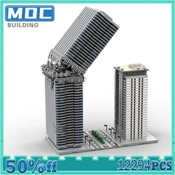 Moc Building Blocks Skyscraper Collapse Display Model City Architecture Street View Creative Bricks DIY Assembly Toys Child Gift