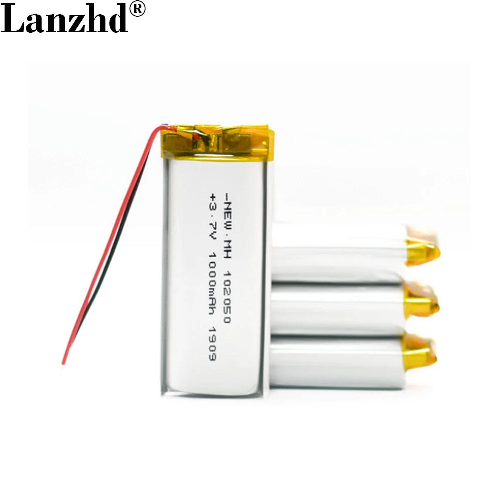 1-10pcs 3.7V Lipo cells 102050 1000mah Lithium Polymer Rechargeable Battery  For  Wireless mouse fanRecording pen LED light