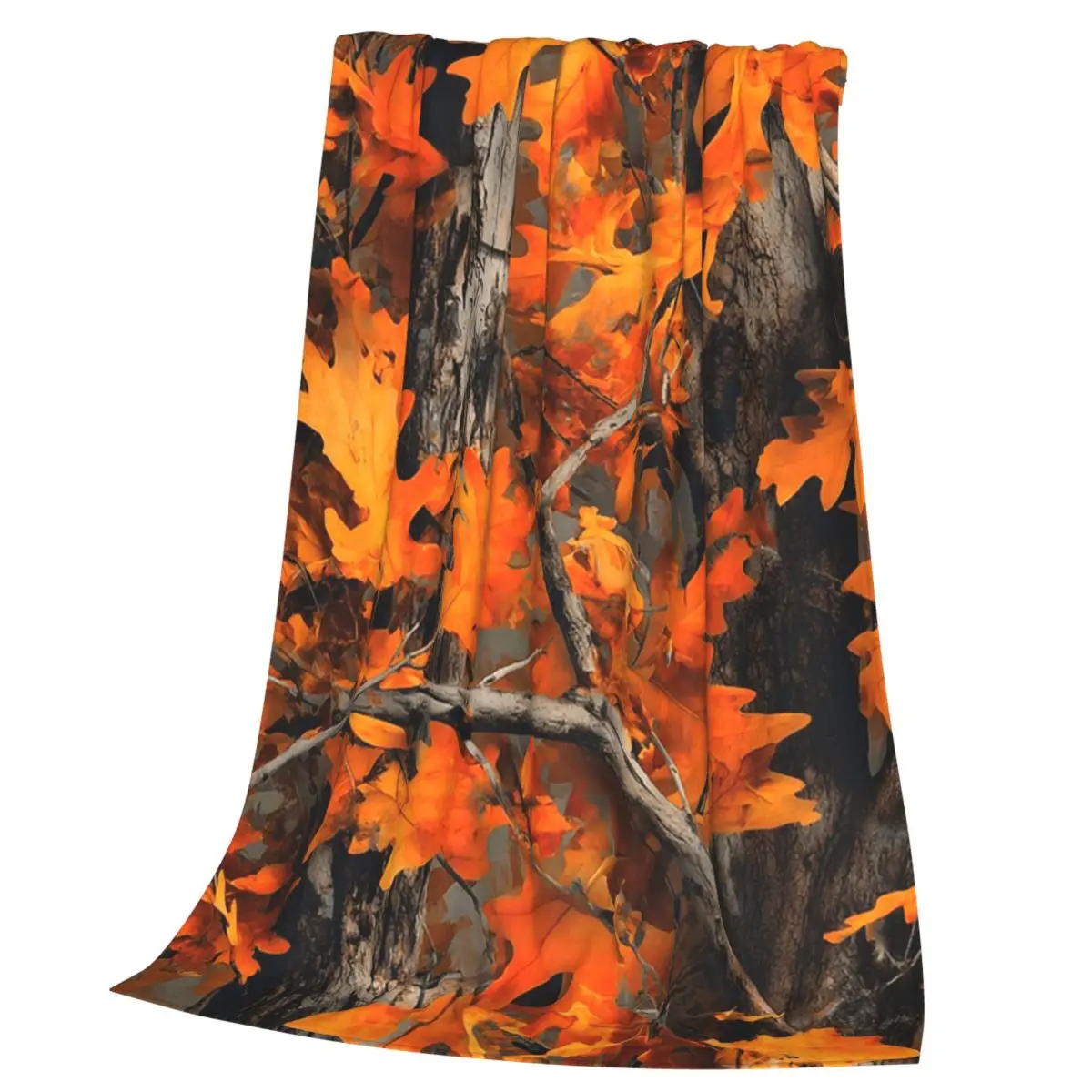 Orange Oak Leaves Autumn Camouflage Artwork Blankets Soft Warm Flannel Throw Blanket Plush for Bed Picnic Travel Home Sofa