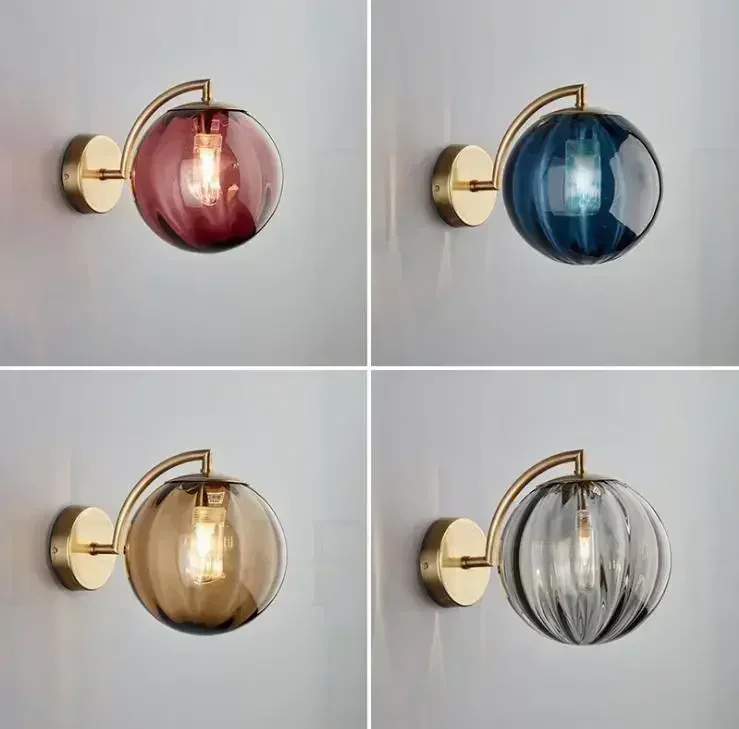 simple North European metal living room glass wall lamp American creative bedroom bedside study model room wall lamp