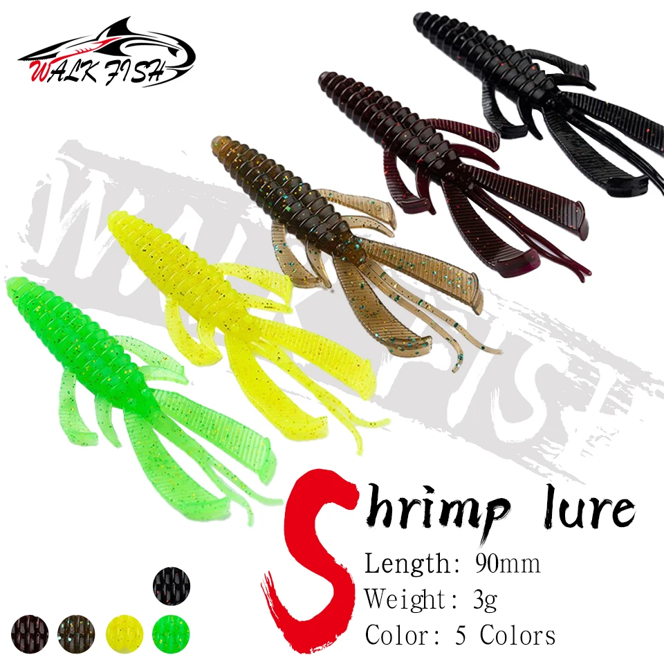 WALK FISH 8PCS 90mm/3g Crazy Flapper Soft Lure Fishing Lures Shrimp Bass Peche Gear Soft TPR Baits Fishing Tackle Fishing Lures