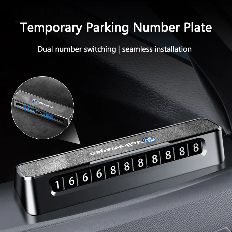 Leather Alloy Car Temporary Parking Numbers Plate Slide Adjustable For VW GTI Jetta Golf Tiguan Passat Polo Interior Accessory