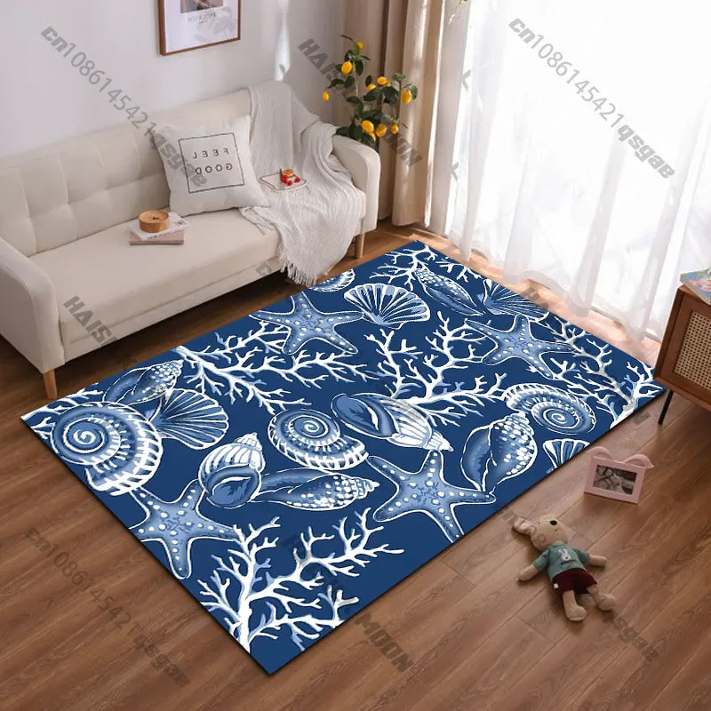 Ocean shells and starfish design carpet Yoga living room room decor children's crawling mat doormat area rug games mat