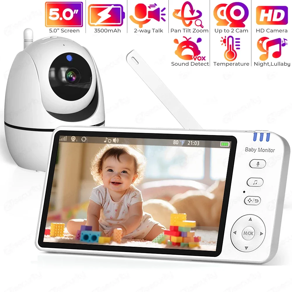 5 Inch Electronic Baby Monitor Pan Tilt Zoom Babyphone Camera 2-Way Audio Night Vision Nanny Monitor Bebe Video Surveillance