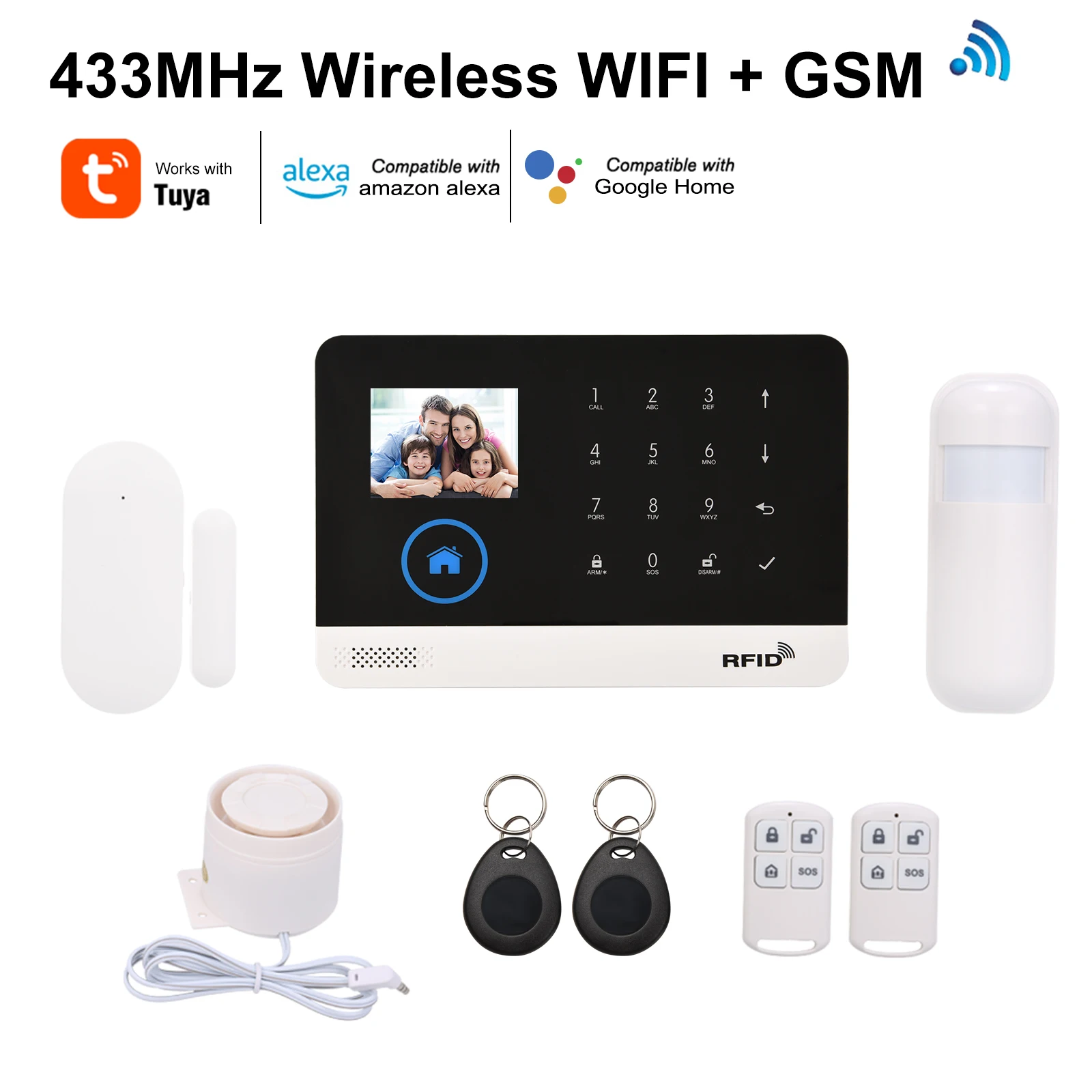 433MHz Bezprzewodowy WIFI + GSM Automatyczna tarcza Alarm System bezpieczeństwa Wyświetlacz LCD Czujnik drzwi Czujnik ruchu PIR Zdalne sterowanie APP telefonu Co