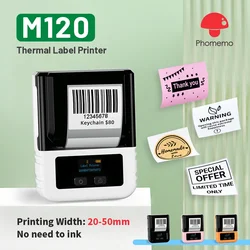 Thermal Label Maker Phomemo M120 Label Printer Portable Bluetooth Wireless Mini Sticker Printer Compatible with iOS & Android