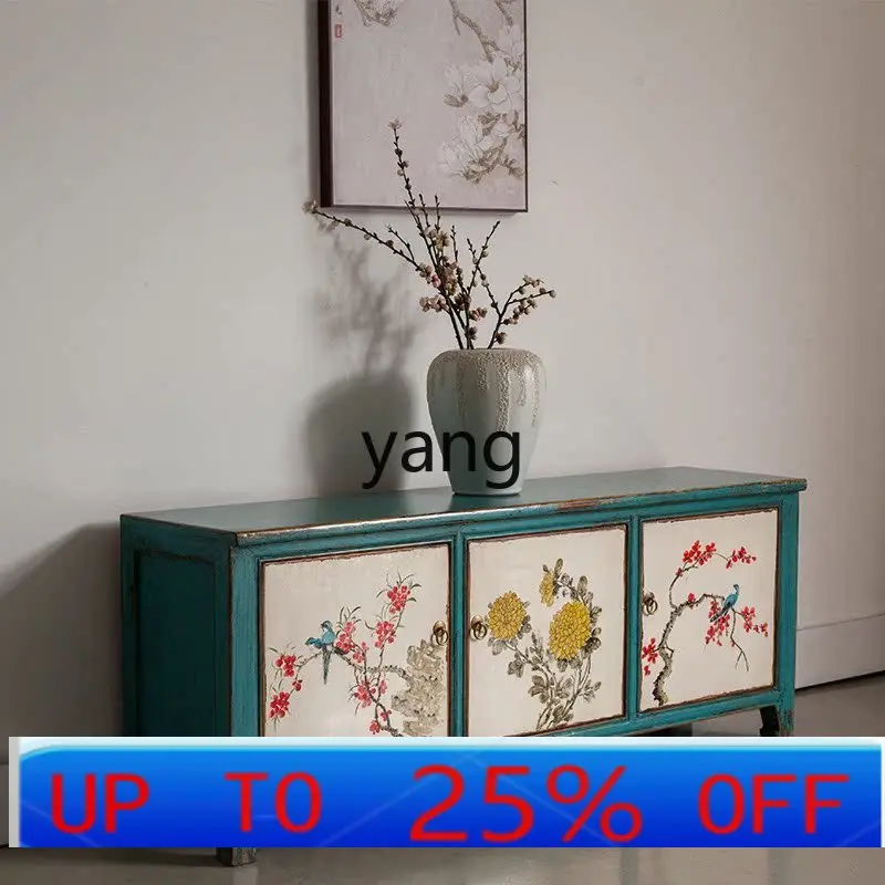 

CX new Chinese style old furniture simple coffee table TV cabinet hand painted pastoral style solid wood