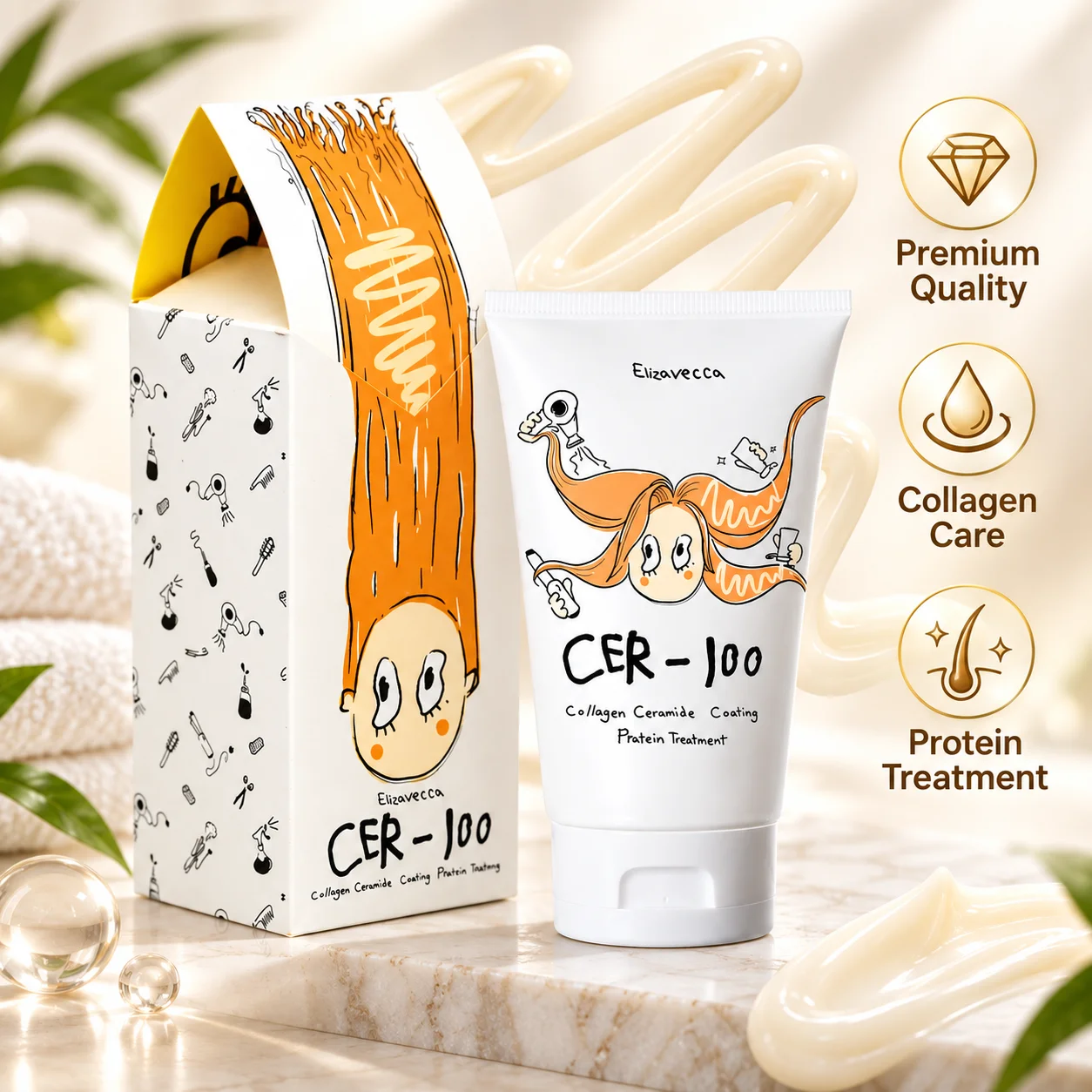 Máscara Condicionadora de Cabelo com Proteína de Colágeno e Mistura Condicionadora de Ceramidas para Cuidado Hidratante, Textura Sedosa e Cabelo Macio e Suave