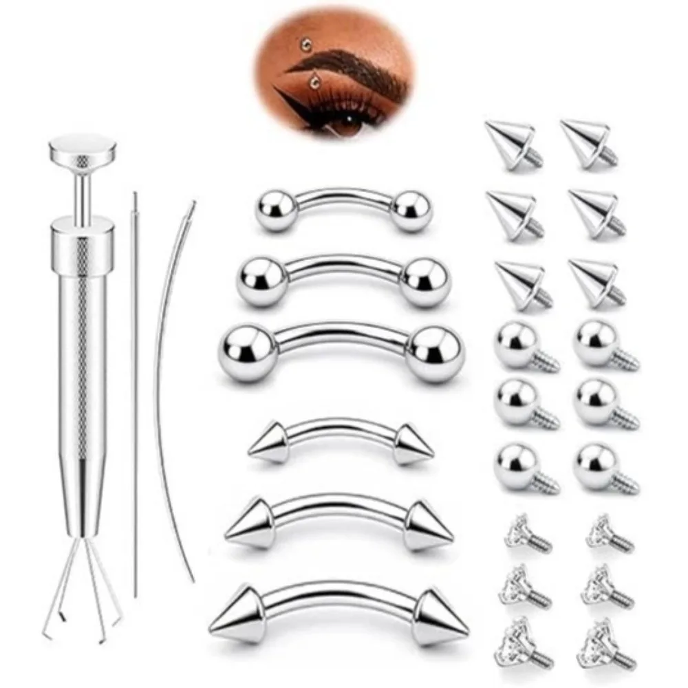 27/11/12Pcs Stainless Steel Eyebrow Piercing Jewelry Set Internal Thread Disposable Nose Piercing Kit with Nose Stud with Tools